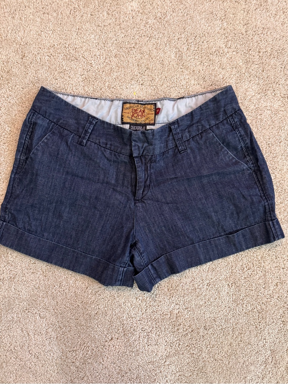 Dear John Navy Denim Cuffed Shorts